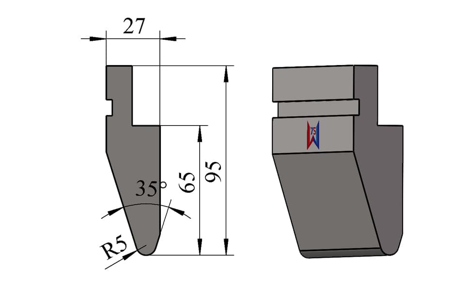 35° R5 Heavy-Duty Press Brake Upper Punch for Thick Plate Bending – 95 mm Height, 65 mm Working Height, 160 Ton/m