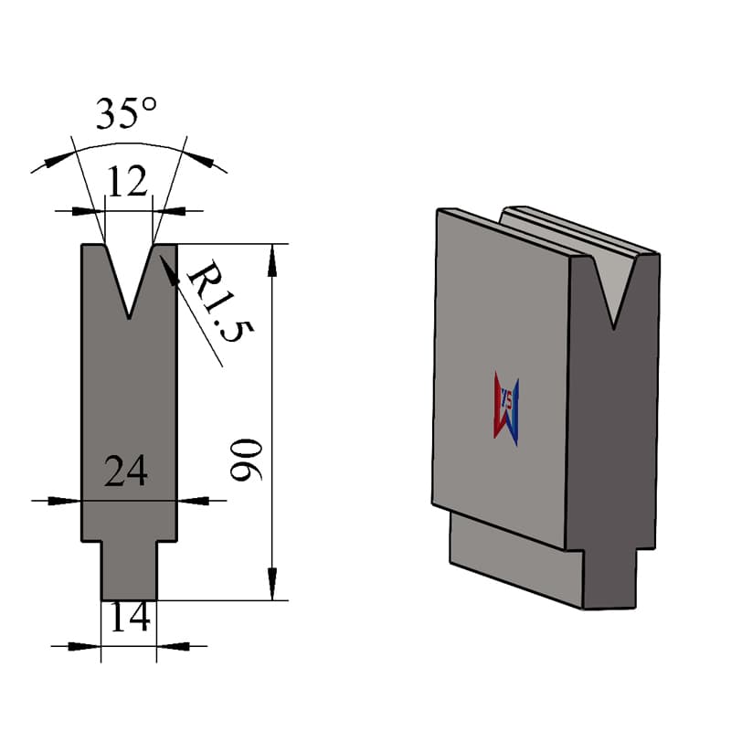 V12 35° Single-V Press Brake Lower Die – H90 × W24 mm, 70 Ton/m