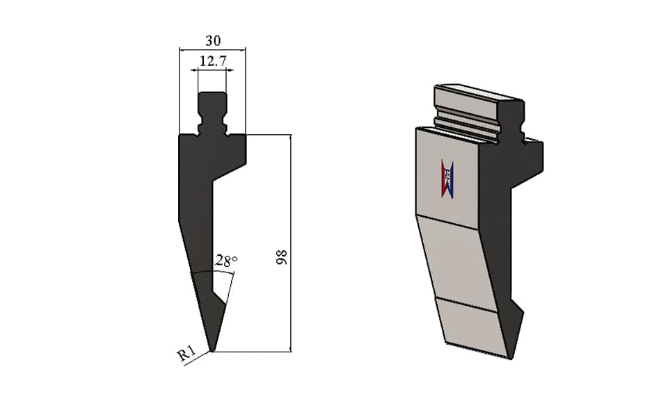 WILA American Style 28° Acute-Angle Top Tool – H98mm, R1, 100 Ton/m