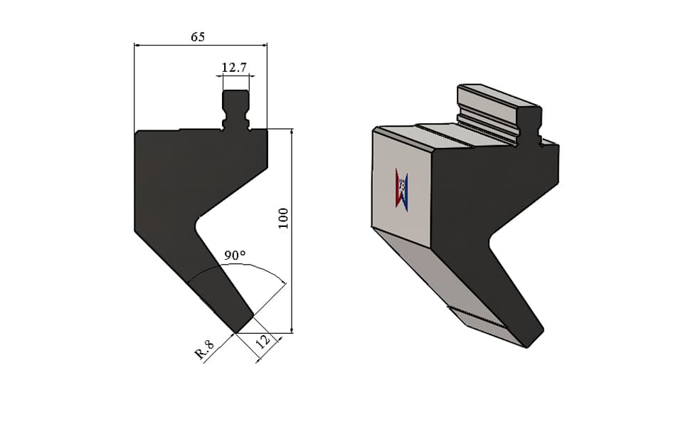 WILA American Style 90° Gooseneck Top Tool – H100mm, R0.8, 100 Ton/m