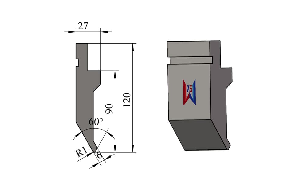 60° R1 Precision Press Brake Upper Punch – 120 mm Height, 90 mm Working Height, 6 mm Tip, 80 Ton/m