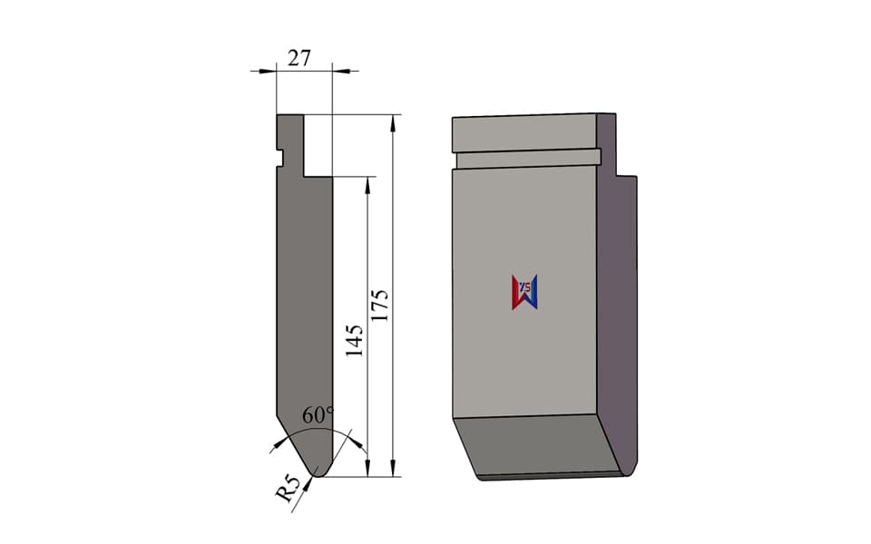 60° R5 Extra-High High-Load Press Brake Upper Punch – 175 mm Height, 145 mm Working Height, 110 Ton/m