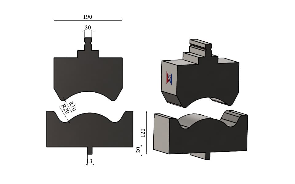 Custom TRUMPF Type Radius Forming Tool for 10 mm Thick Plate – Multi-Radius One-Step Forming