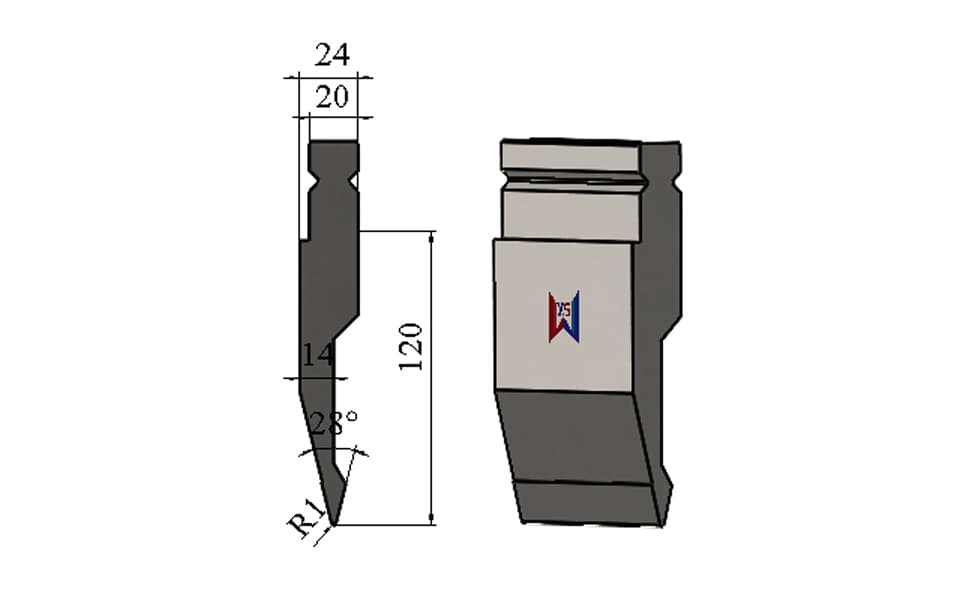TRUMPF Type 28° R1 Acute Angle Press Brake Upper Punch – 120 mm Height, 24 mm Width, 60 Ton/m