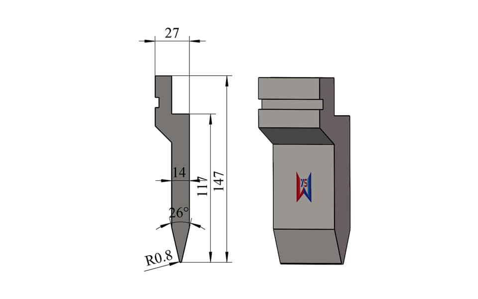 26° R0.8 Hemming Pre-Bending Press Brake Upper Punch – 147 mm Height, 117 mm Working Height, 80 Ton/m