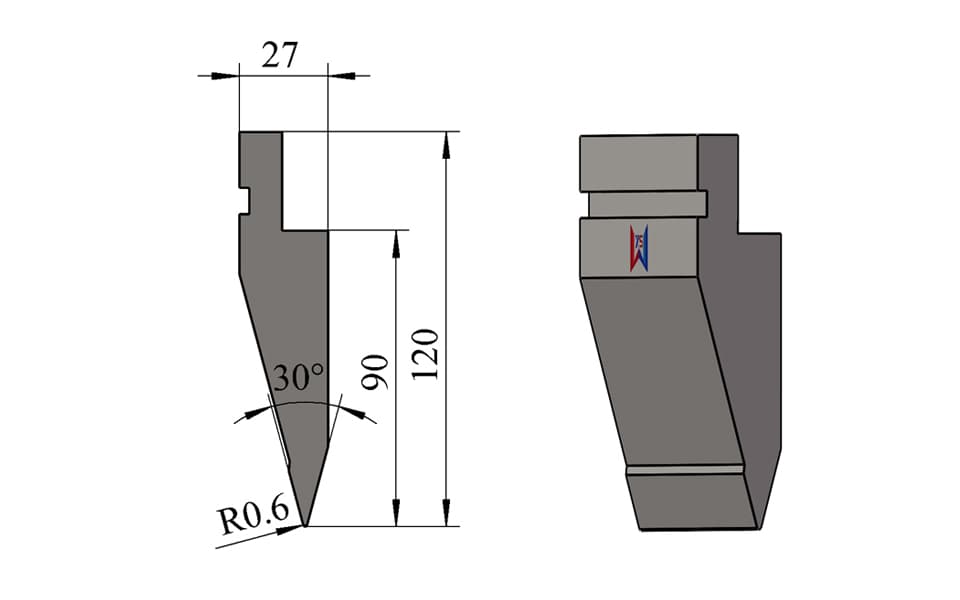 30° R0.6 Sharp-Tip Press Brake Upper Punch for Thin Sheet Bending – 120 mm Height, 90 mm Working Height, 100 Ton/m