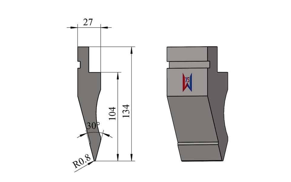 30° R0.8 Pre-Bending Press Brake Upper Punch for Hemming – 134 mm Height, 104 mm Working Height, 70 Ton/m