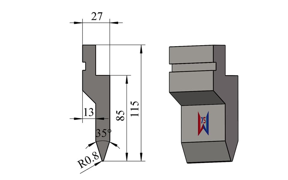 35° R0.8 Acute-Angle Press Brake Upper Punch – 115 mm Height, 85 mm Working Height, 80 Ton/m