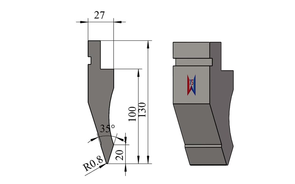 35° R0.8 Clearance Press Brake Upper Punch – 130 mm Height, 100 mm Working Height, 70 Ton/m