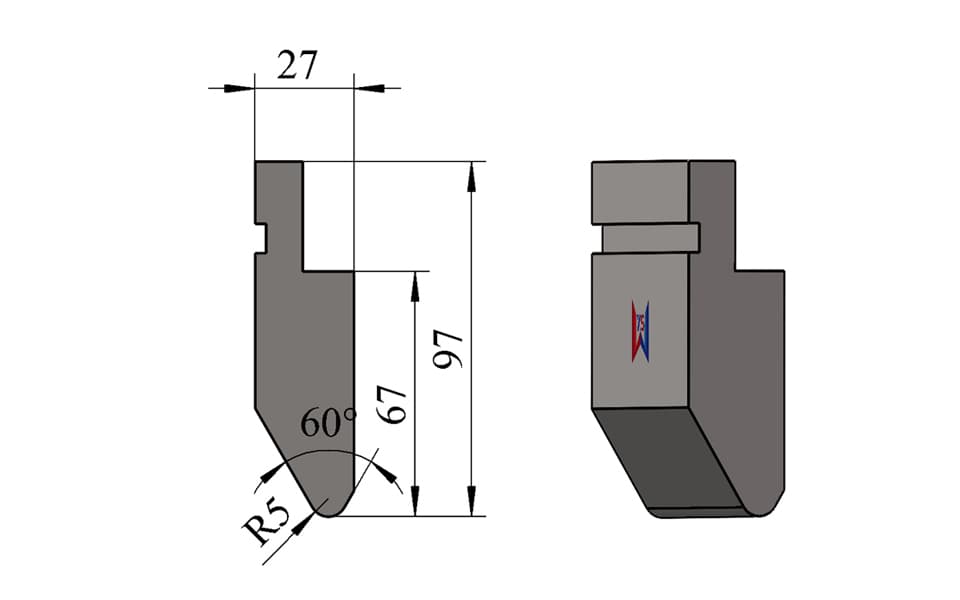 60° R5 Low-Profile High-Load Press Brake Upper Punch – 97 mm Height, 67 mm Working Height, 120 Ton/m