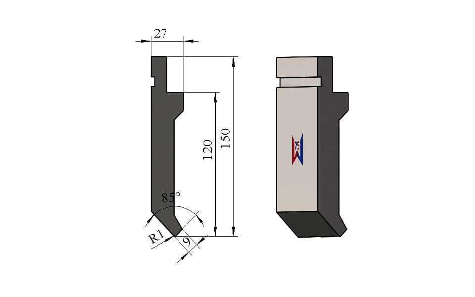 85° R1 High Press Brake Upper Punch – 150 mm Height, 27 mm Width, 100 Ton/m