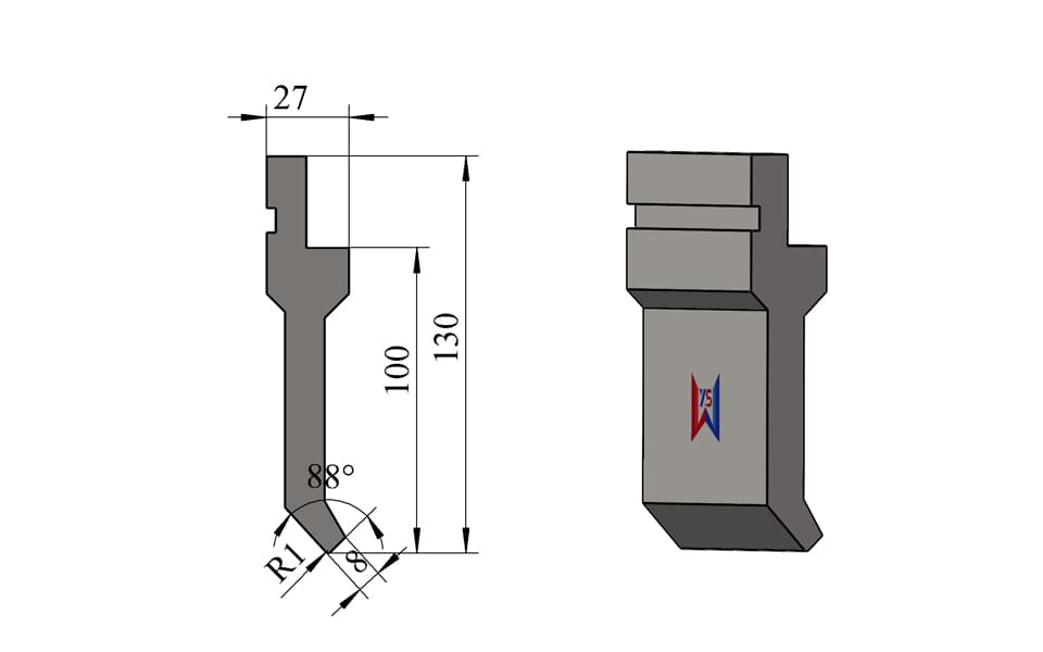 88° R1 Press Brake Upper Punch – 130 mm, 8 mm Load-Bearing Width - 1