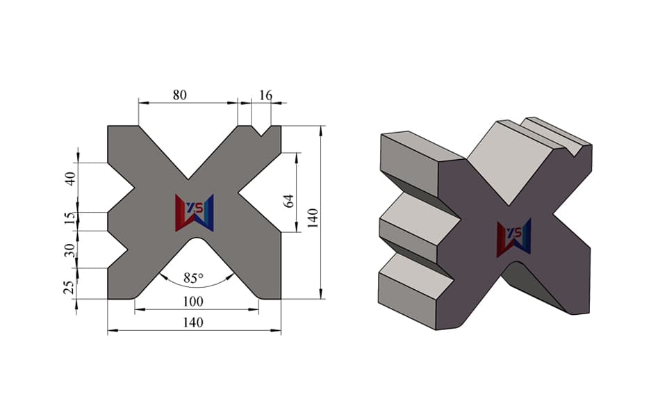 10-Groove Multi-V Press Brake Lower Die – V6 / V12 / V15 / V16 / V25 / V30 / V40 / V48 / V80 / V100, 140 × 140 mm, 100 Ton/m