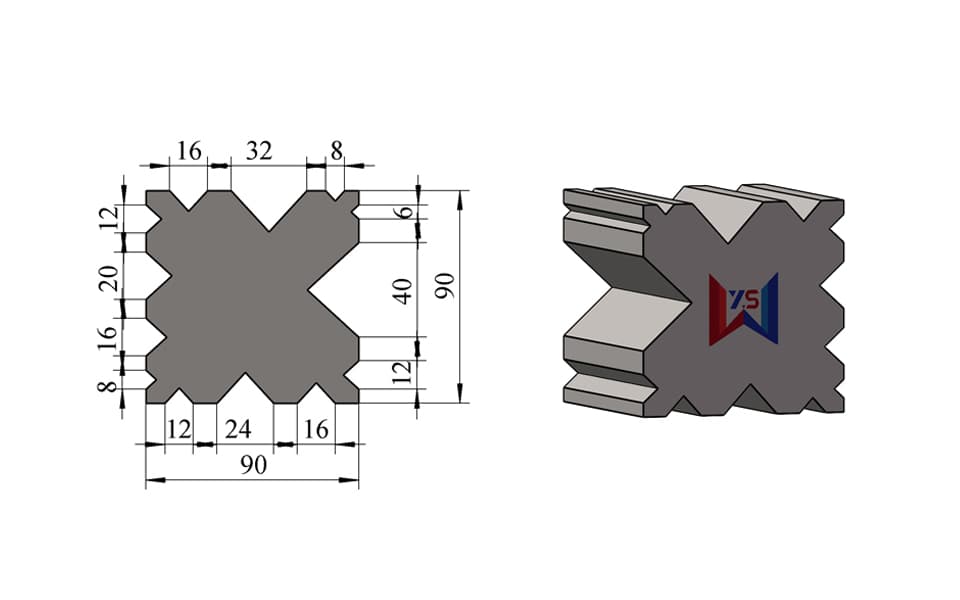 13-Groove Multi-V Press Brake Lower Die – V6 / V8 / V12 / V16 / V20 / V24 / V32 / V40, 90 × 90 mm, 100 Ton/m