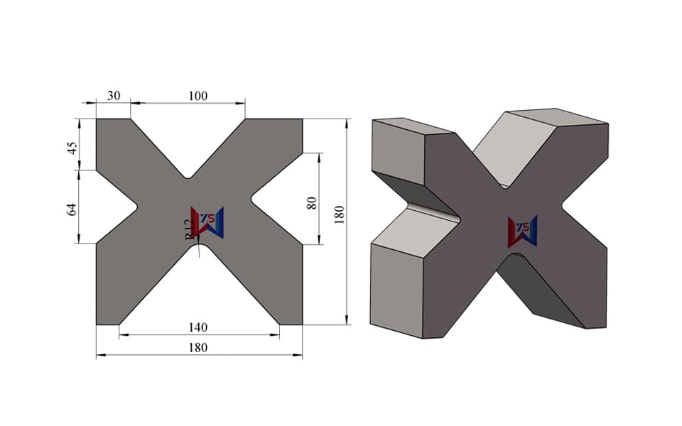 4-Groove Multi-V Press Brake Lower Die – V64 / V80 / V100 / V140, 180 × 180 mm, 100 Ton/m - 1