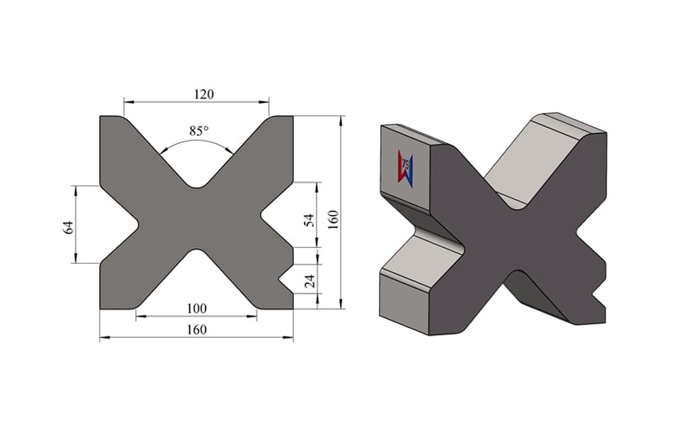 5-Groove Multi-V Press Brake Lower Die – V24 / V54 / V64 / V100 / V120, 160 × 160 mm, 100 Ton/m