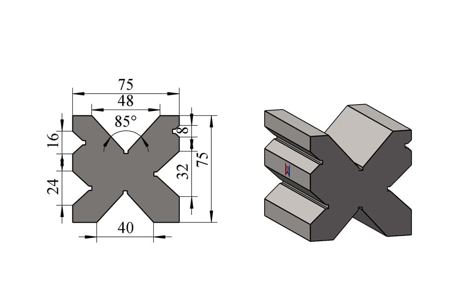 6-Groove Multi-V Press Brake Lower Die – V8 / V16 / V24 / V32 / V40 / V48, 75 × 75 mm, 100 Ton/m