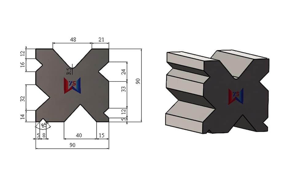 7-Groove Multi-V Press Brake Lower Die – V8 / V12 / V16 / V24 / V32 / V40 / V48, 90 × 90 mm, 100 Ton/m
