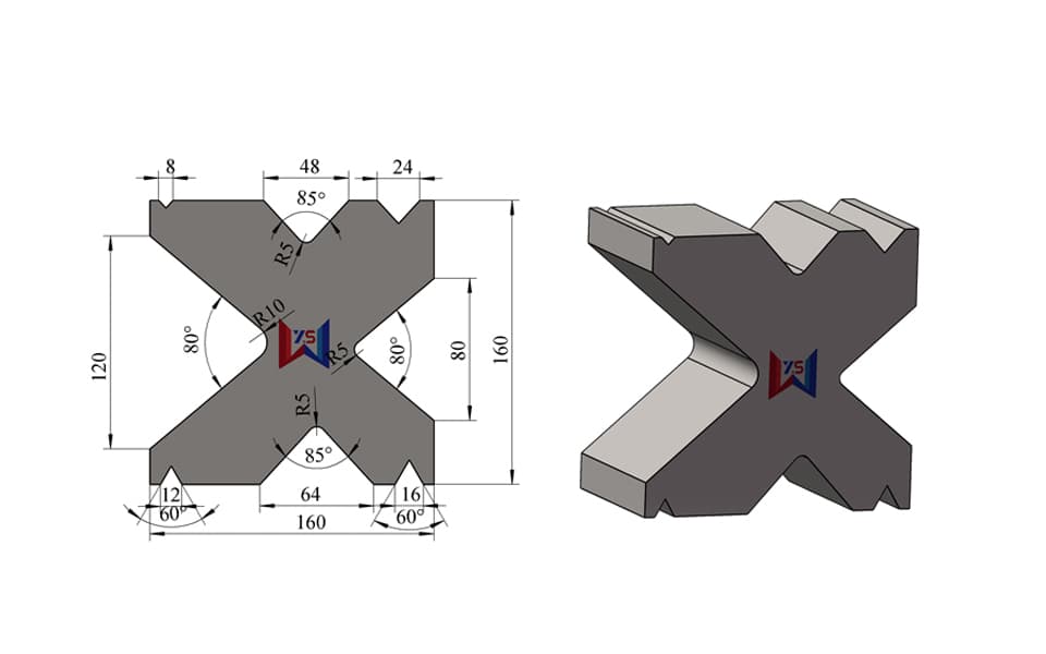 8-Groove Mixed-Angle Multi-V Press Brake Lower Die – V8 / V12 / V16 / V24 / V48 / V64 / V80 / V120, 160 × 160 mm, 100 Ton/m