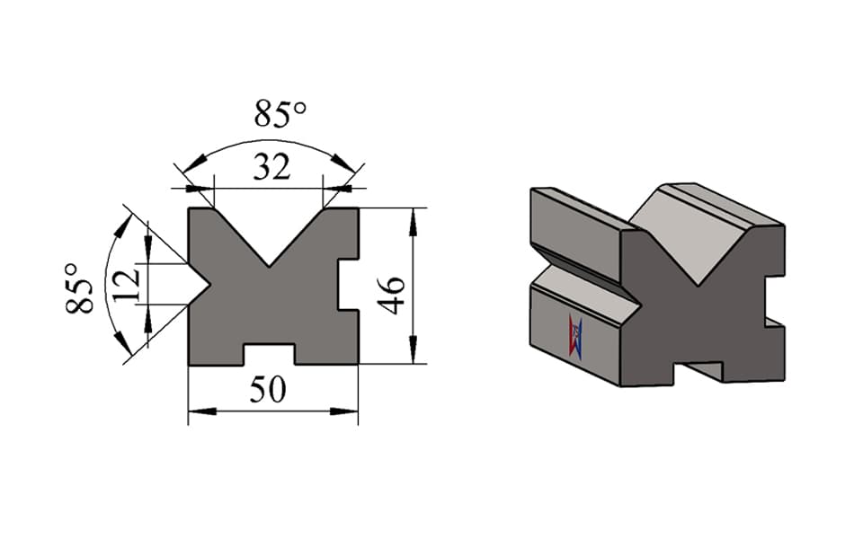 V12 / V32 85° Two-Face Double-V Press Brake Lower Die – W50 × H46 mm, 100 Ton/m