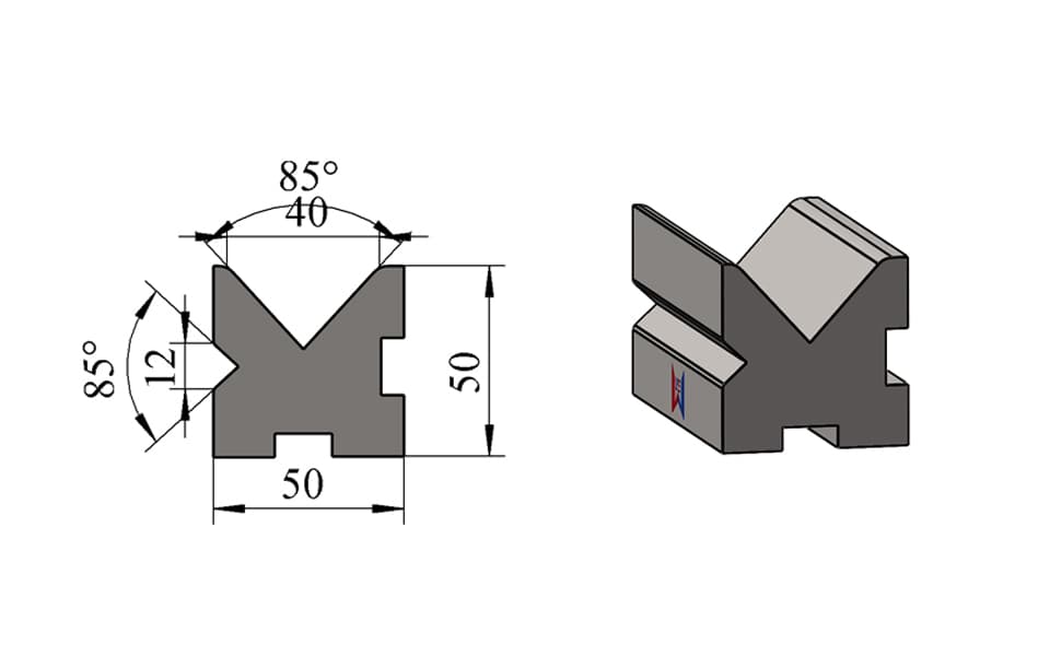 V12 / V40 85° Centered Two-Face Double-V Press Brake Lower Die – W50 × H50 mm, 100 Ton/m
