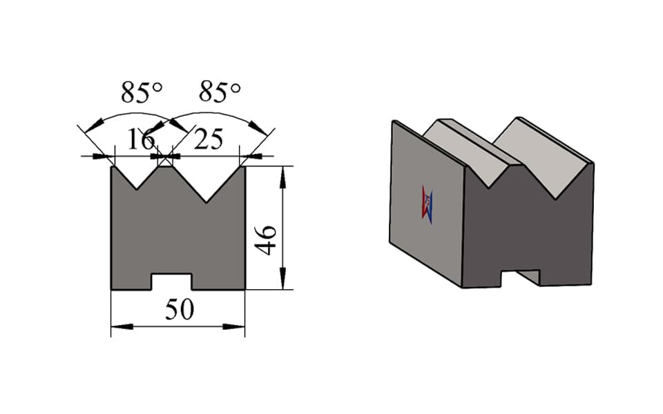 V16 / V25 85° Offset-Mount Double-V Press Brake Lower Die – H46 × W50 mm, 80 Ton/m