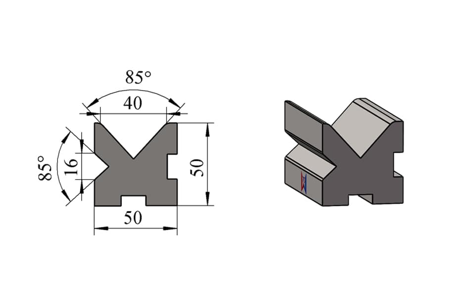 V16 / V40 85° Centered Two-Face Double-V Press Brake Lower Die – W50 × H50 mm, 100 Ton/m