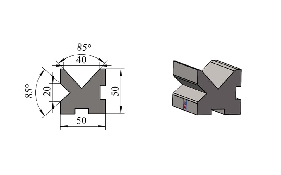 V20 / V40 85° Centered Two-Face Double-V Press Brake Lower Die – W50 × H50 mm, 100 Ton/m