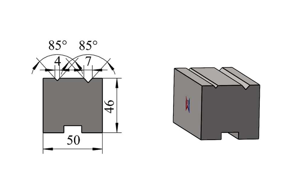 V4 / V7 85° Double-V Press Brake Lower Die – H46 × W50 mm, 80 Ton/m