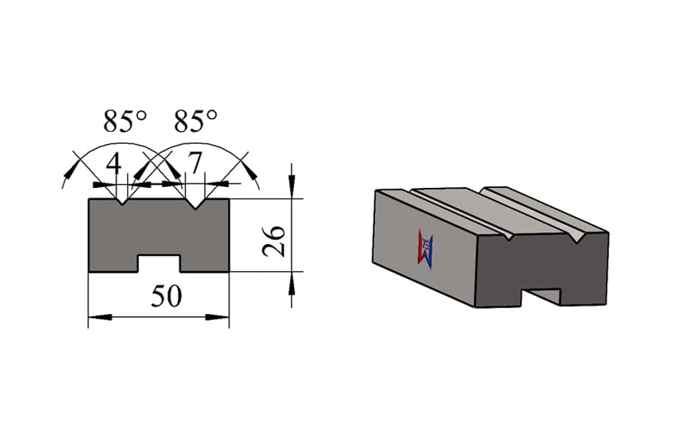V4 / V7 85° Double-V Press Brake Lower Die – H26 × W50 mm, 70 Ton/m
