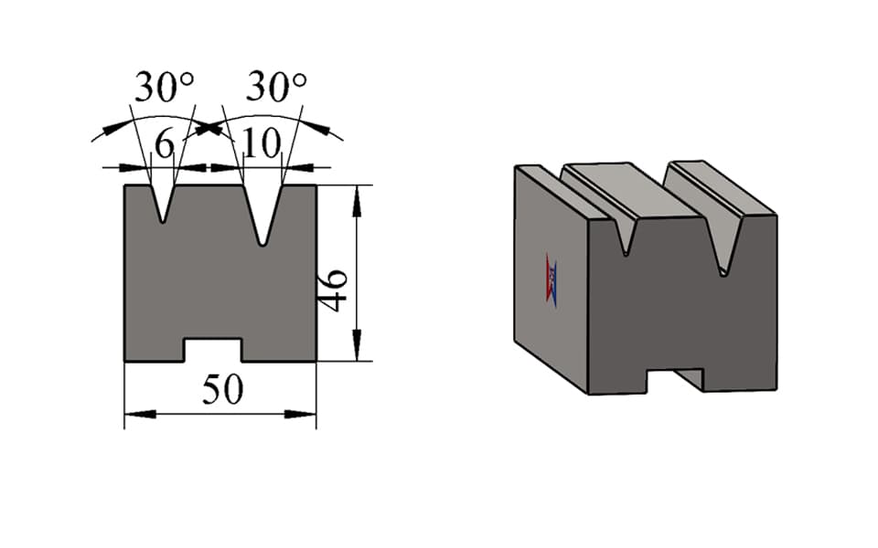 V6 / V10 30° Double-V Press Brake Lower Die – W50 × H46 mm, 60 Ton/m