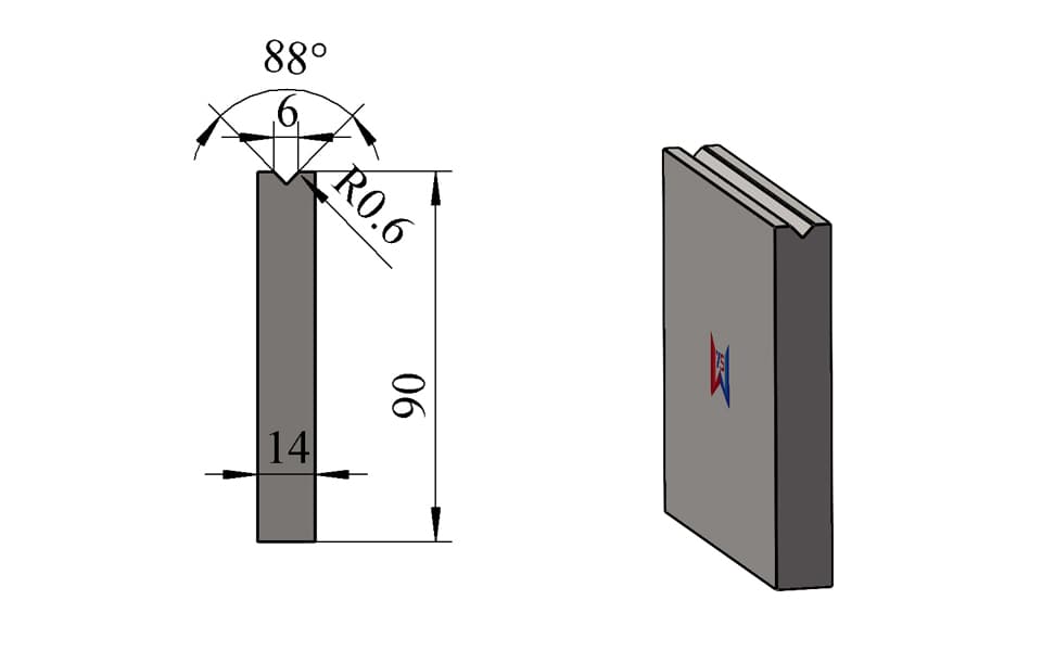 88° V6 Press Brake Lower Die – 90 mm Height, 14 mm Width, 80 Ton/m