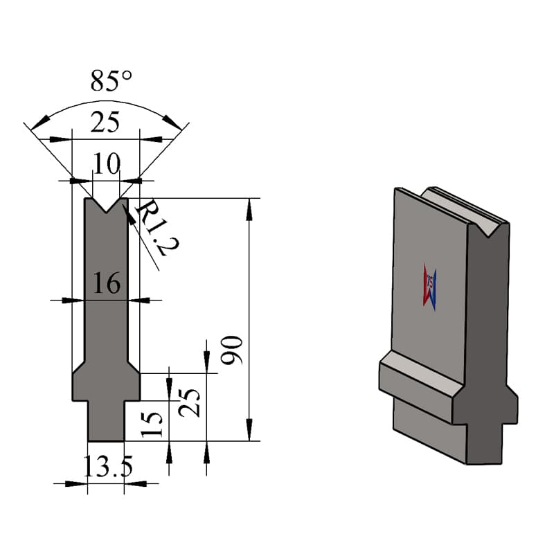 V10 85° Single-V Press Brake Lower Die – H90 × W25 mm, 50 Ton/m