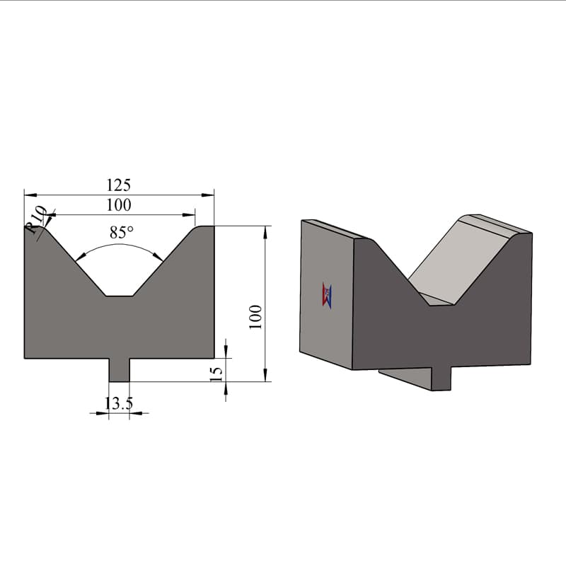 V100 85° Single-V Press Brake Lower Die – H100 × W125 mm, 150 Ton/m