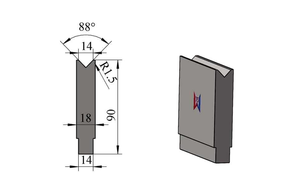 V14 88° Single-V Press Brake Lower Die – H90 × W18 mm, 100 Ton/m