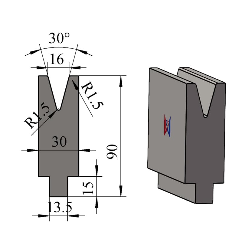 V16 30° Single-V Press Brake Lower Die – H90 × W25 mm, 55 Ton/m