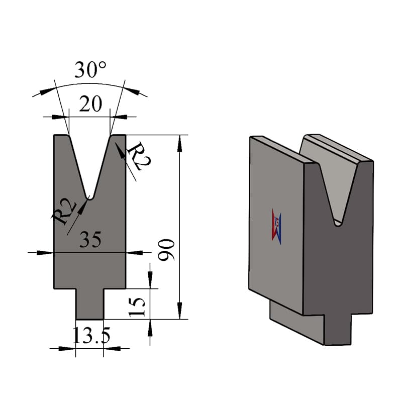 V20 30° Single-V Press Brake Lower Die – H90 × W35 mm, 55 Ton/m