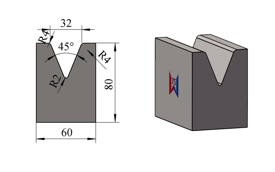 V32 45° Wide-Base Single-V Press Brake Lower Die – H80 × W60 mm, 100 Ton/m