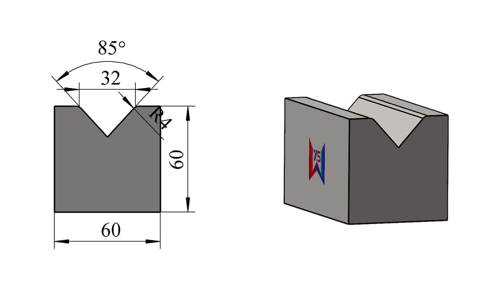 V32 85° Wide-Base Single-V Press Brake Lower Die – H60 × W60 mm, 100 Ton/m