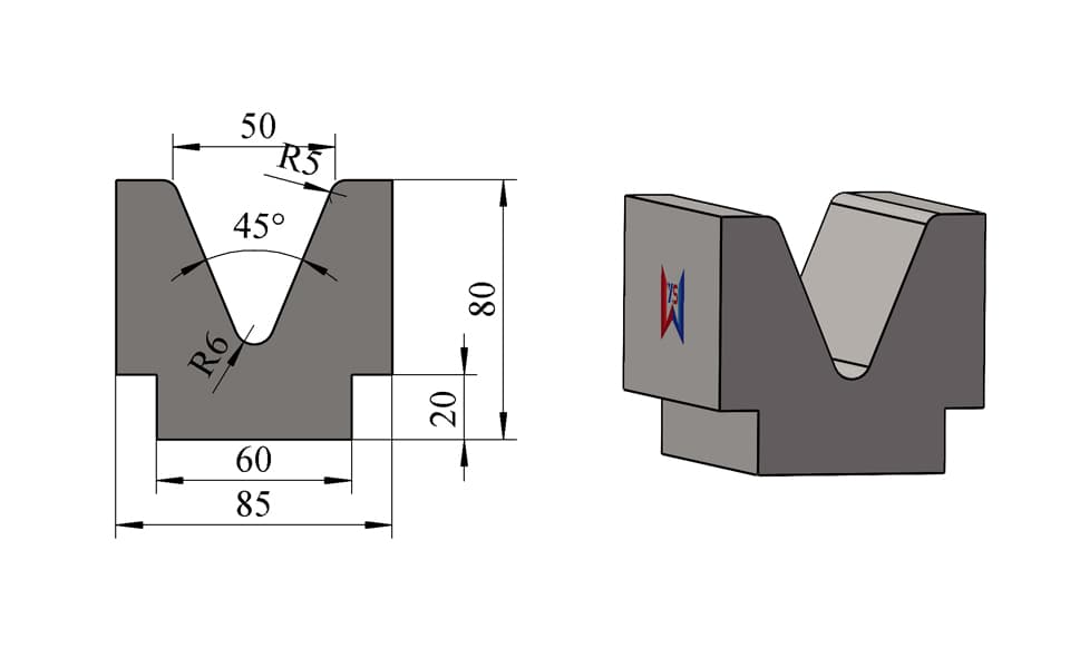 V50 45° Stepped-Base Single-V Press Brake Lower Die – H80 × W85 mm, 100 Ton/m
