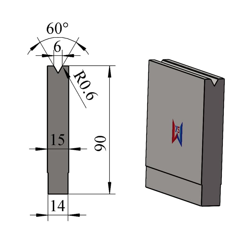 V6 60° Single-V Press Brake Lower Die – H90 × W15 mm, 60 Ton/m