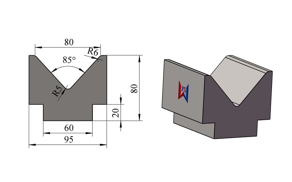 V80 85° Stepped-Base Single-V Press Brake Lower Die – H80 × W95 mm, 100 Ton/m