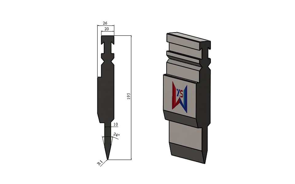 WYS 24° Bystronic-Type High-Reach Hemming Pre-Bending Punch, H195 R1