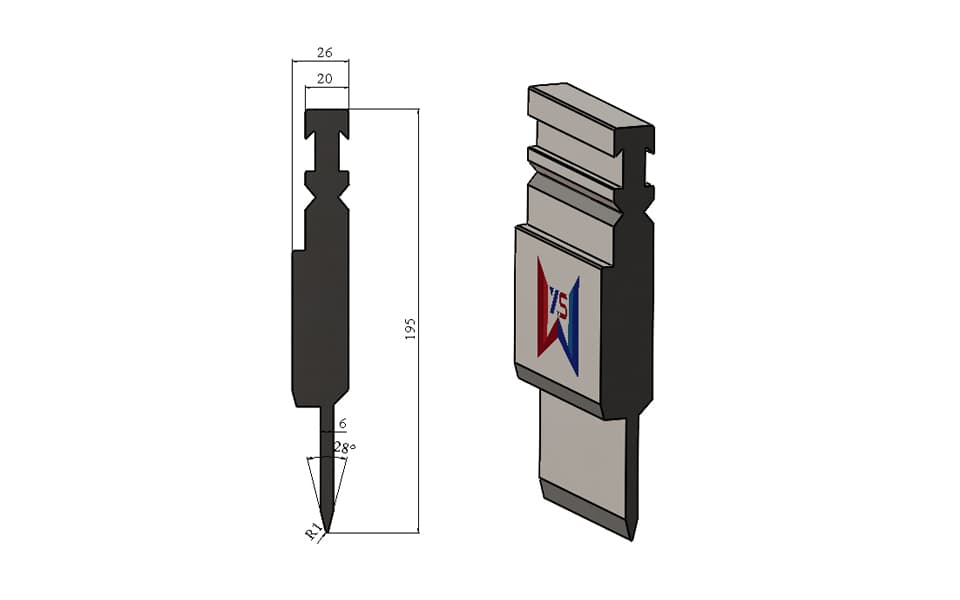 WYS 28° Bystronic-Type Hemming Pre-Bending Punch for 0.8 mm Sheet, H195 R1