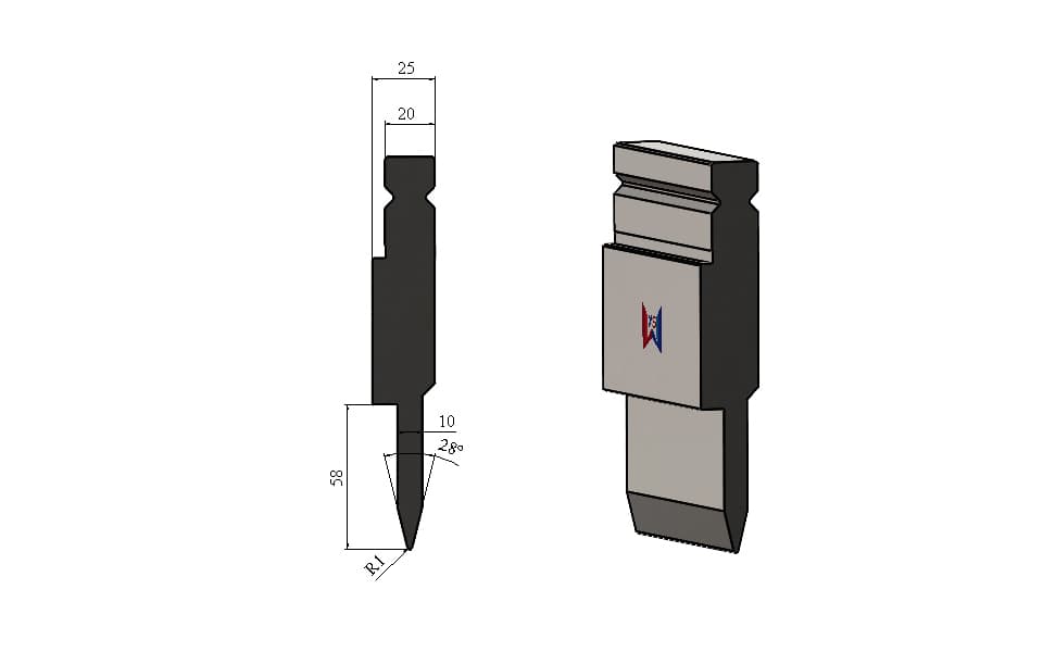 WILA Type 28° U-Profile Hemming Punch for 1.2mm Sheet – H120mm, R1 - 1